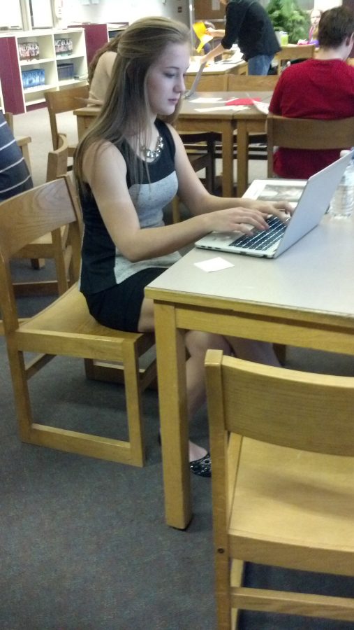 Senior Abbey Johnson  does research for her Careers class. The class is taught by Tina Gilbertson. 
