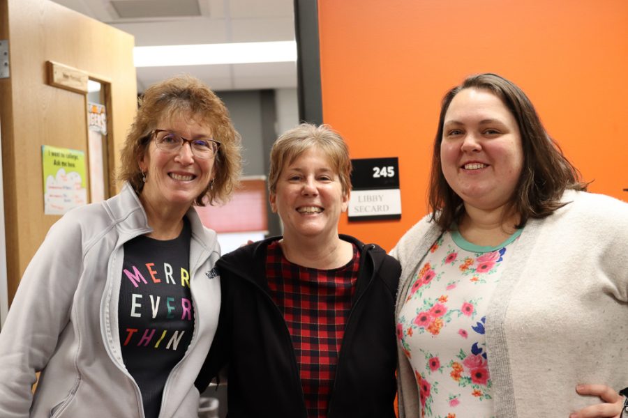 Susan Leadholm, Karen Kutcher and Libby Bragee work in the couseling office.